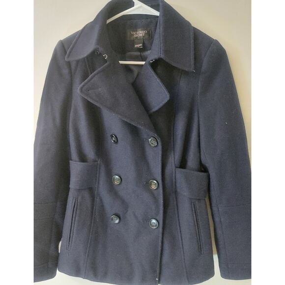 Victoria Secret Navy Six Button Double Breast Trench Coat  Academia Cozy Preppy - Picture 3 of 10
